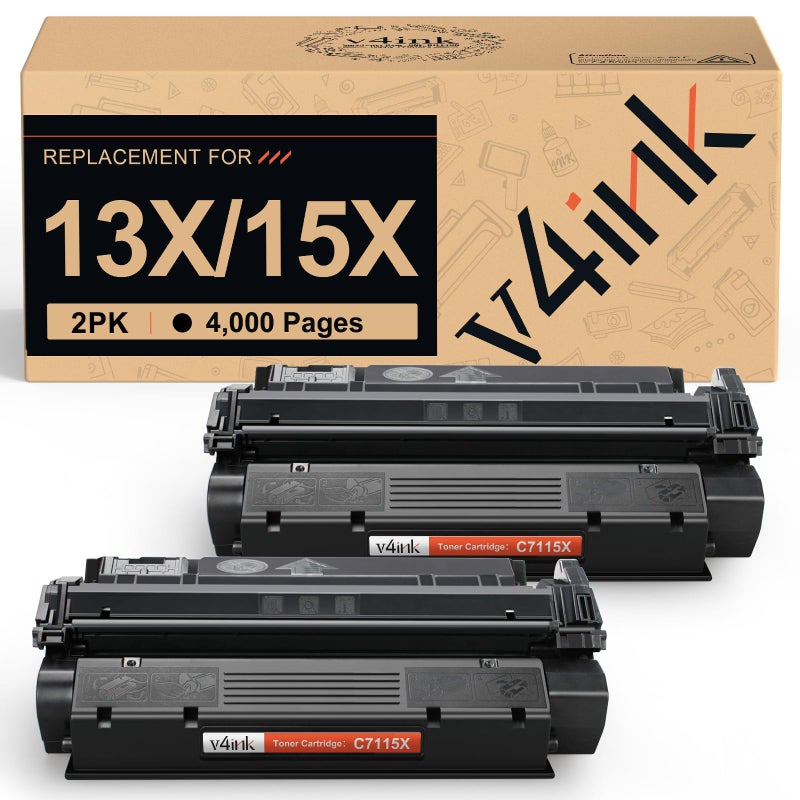 v4ink 2PK C7115X Toner Compatible Replacement for HP 13X 15X C7115X Q2613X C7115A Toner Cartridge High Yield Black Ink for HP 1000 1005 1200 1220 3300 3310 3320 3330 3380 1300 1150 1300 1300n Printer - Image 1
